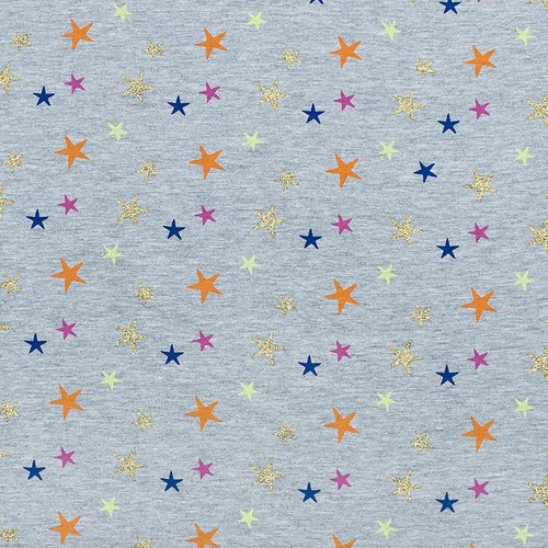 Маломеры кулирка лайкра с глиттером Звезды радужные R332 0.8 м фото 1