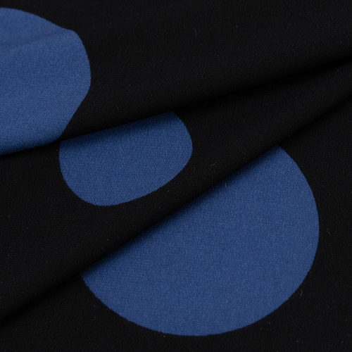 Ткань на отрез масло 150 см Синие круги на черном фото 7