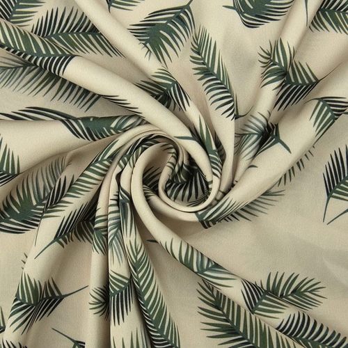Ткань на отрез шелк 150 см D1907 Листья пальмы на молочном фото 1