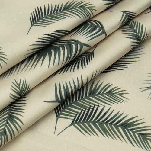 Ткань на отрез шелк 150 см D1907 Листья пальмы на молочном фото 3
