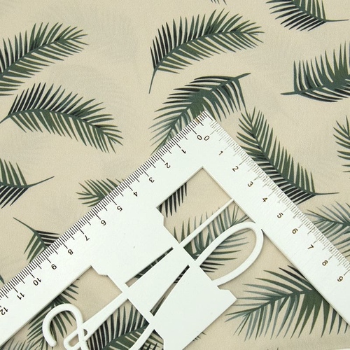 Ткань на отрез шелк 150 см D1907 Листья пальмы на молочном фото 4