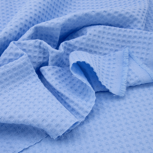 Ткань на отрез вафельное полотно гладкокрашенное 150 см 240 гр/м2 7х7 мм цвет 409 голубой фото 3