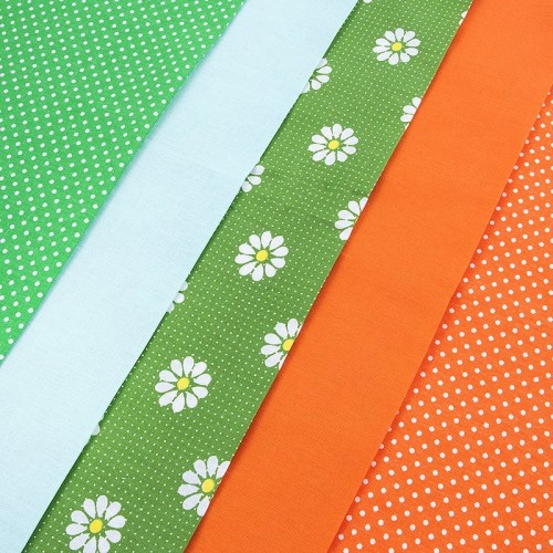 Набор отрезов ткани 50/50 +/- 5 см 5 шт 104 цвет зелено-оранжевый фото 1