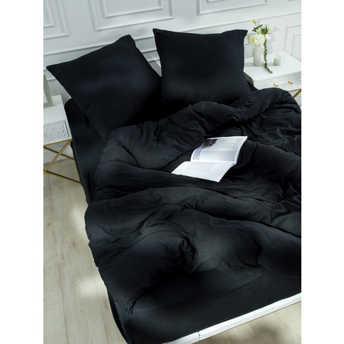 Постельное белье VT из микрофибры цвет черный 2-х сп с евро простыней с наволочками 70/70 фото 9