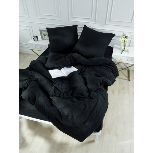 Постельное белье VT из микрофибры цвет черный 2-х сп с евро простыней с наволочками 70/70 фото 1