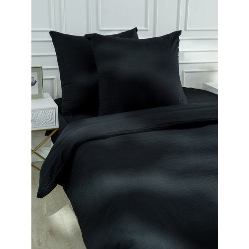 Постельное белье VT из микрофибры цвет черный 2-х сп с евро простыней с наволочками 70/70 фото 5