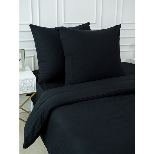 Постельное белье VT из микрофибры цвет черный 2-х сп с евро простыней с наволочками 70/70 фото 2