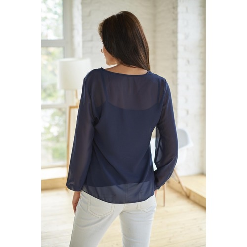 Комплект блуза+топ 0156-09 цвет Темно-синий р 42 фото 3