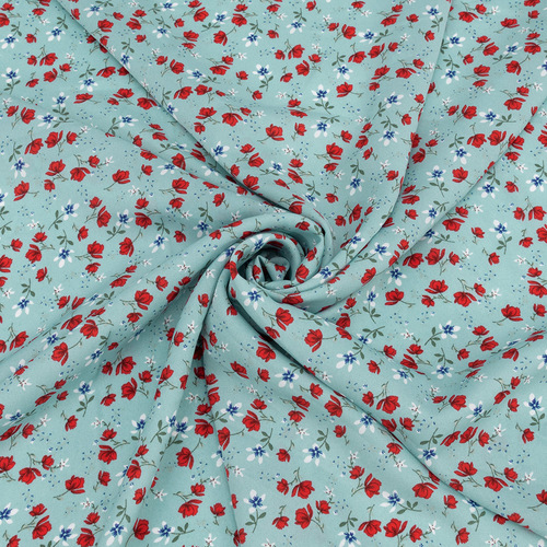 Ткань на отрез Прадо №14 Красные цветы на мятном фото 1