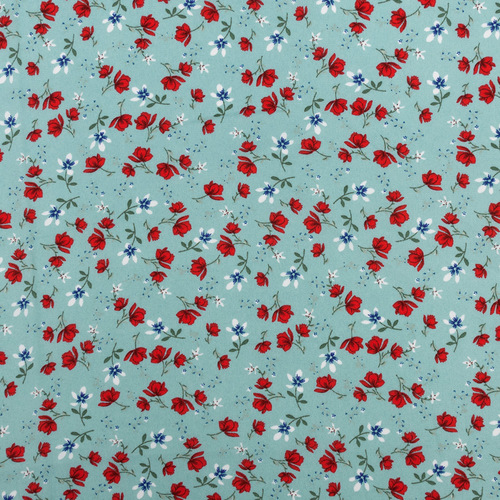 Ткань на отрез Прадо №14 Красные цветы на мятном фото 2
