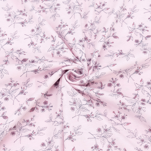 Ткань на отрез кулирка 2443-V1 Цветок айвы на розовом фото 1