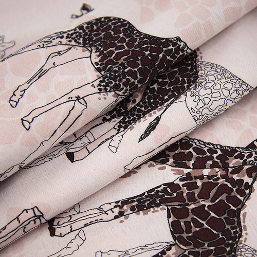 Ткань на отрез кулирка R4209-V1 Жирафы цвет пудровый фото 3