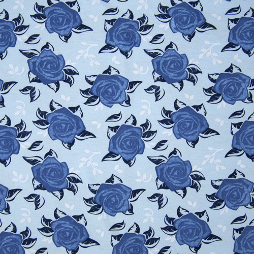 Ткань на отрез кулирка 3388-V2 Розы цвет светло-голубой фото 2