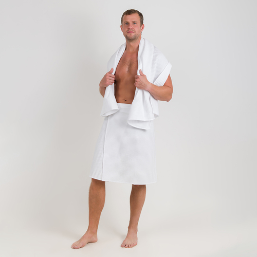 Набор для сауны вафельный Премиум мужской 2 предмета (килт шир.резинкой+полотенце) цвет белый фото 1