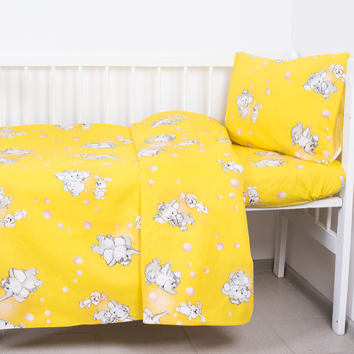 Постельное белье в детскую кроватку из бязи 1285/5 Мамонтенок желтый фото 1