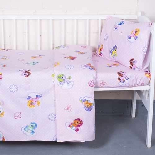 Постельное белье в детскую кроватку из поплина 5030/1 Бусинка розовый с простыней на резинке фото 1