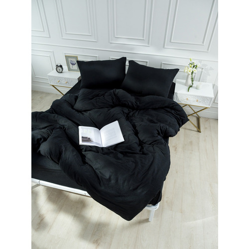 Постельное белье VT из микрофибры цвет черный 2-х сп с евро простыней с наволочками 50/70 фото 1