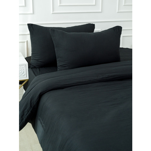 Постельное белье VT из микрофибры цвет черный 2-х сп с евро простыней с наволочками 50/70 фото 6