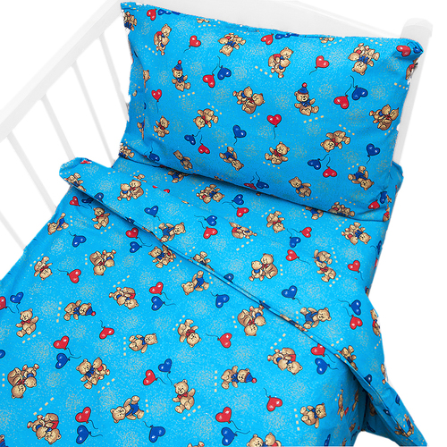 Постельное белье в детскую кроватку из бязи 609/5 синий с простыней на резинке фото 1
