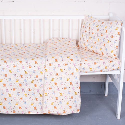 Постельное белье в детскую кроватку из перкаля 5318/2 Малыши цвет бежевый с простыней на резинке фото 1