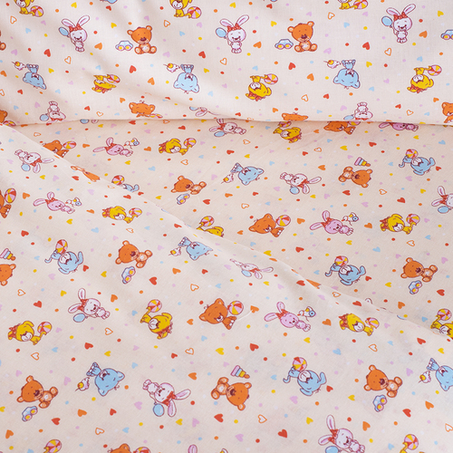 Постельное белье в детскую кроватку из перкаля 5318/2 Малыши цвет бежевый с простыней на резинке фото 4