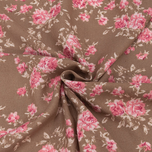 Ткань на отрез штапель 150 см Нежные розы на коричневом фото 1