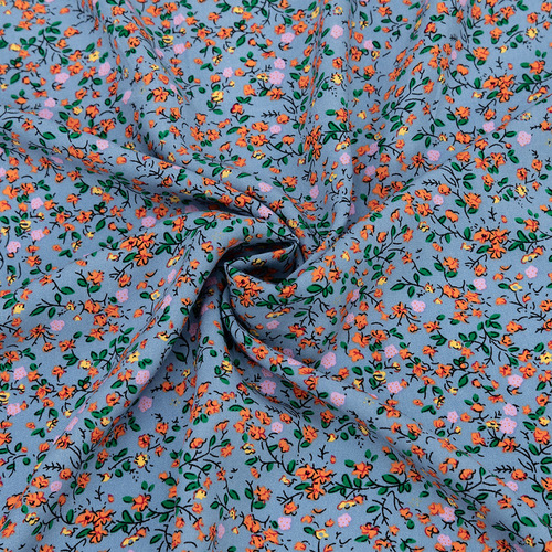 Ткань на отрез штапель 150 см №1812 Маленькие цветы на голубом фото 1