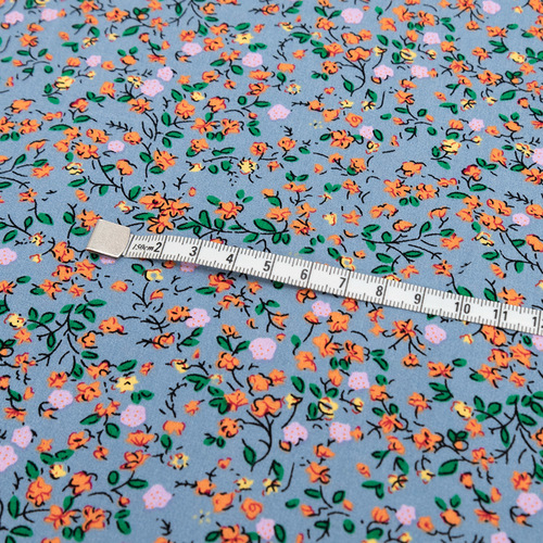 Ткань на отрез штапель 150 см №1812 Маленькие цветы на голубом фото 2