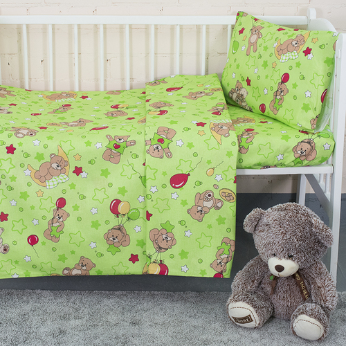 Постельное белье в детскую кроватку из бязи 350/2 Мишки зеленый ГОСТ фото 1