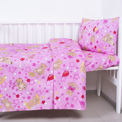 Постельное белье в детскую кроватку из бязи 350/3 Мишки розовый ГОСТ фото 1