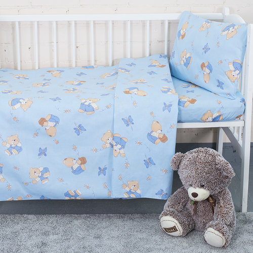 Постельное белье в детскую кроватку из бязи 1332/1 За медом голубой ГОСТ фото 1