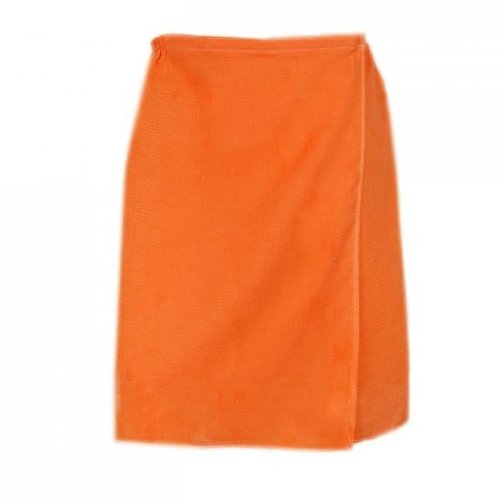 Вафельная накидка на резинке для бани и сауны женская цвет оранжевый фото 1