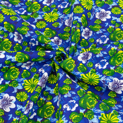 Ткань на отрез фланель 150 см Желтые цветы на синем фото 1