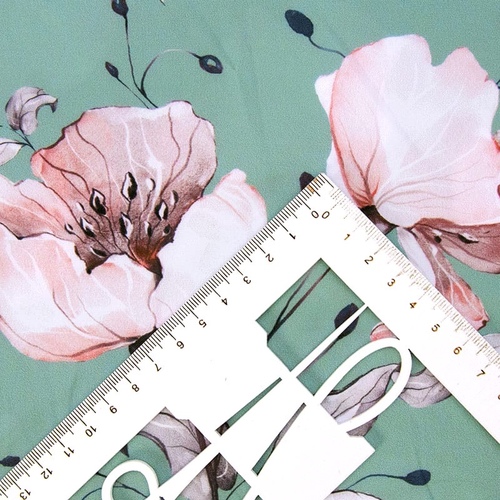 Ткань на отрез ниагара 150 см D0807-1 Крупный цветок на зеленом фото 3