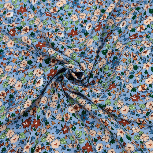 Ткань на отрез штапель 150 см №2012 Цветы на голубом фото 1