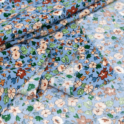 Ткань на отрез штапель 150 см №2012 Цветы на голубом фото 4