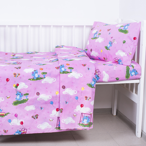 Постельное белье в детскую кроватку из бязи 315/2 Слоники с шариками розовый фото 1