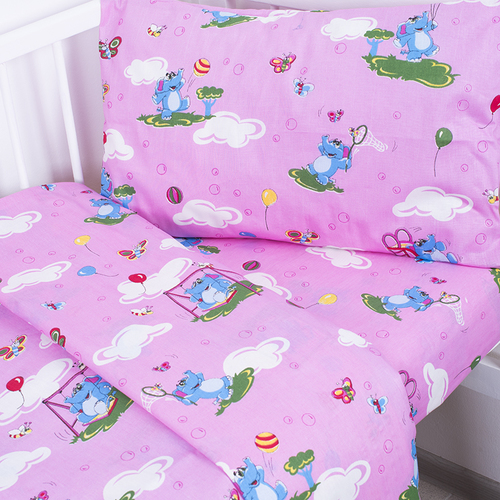 Постельное белье в детскую кроватку из бязи 315/2 Слоники с шариками розовый фото 3