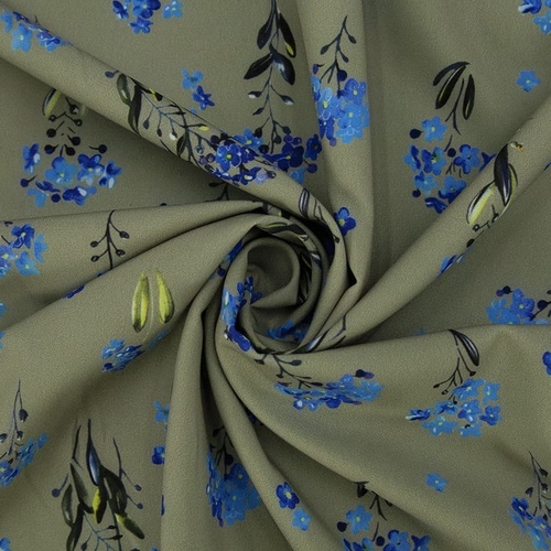 Ткань на отрез ниагара 150 см D056 Синие цветы на зеленом фото 1