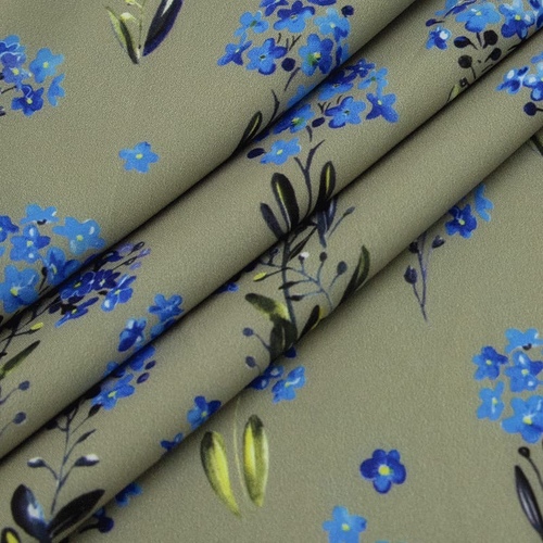 Ткань на отрез ниагара 150 см D056 Синие цветы на зеленом фото 5