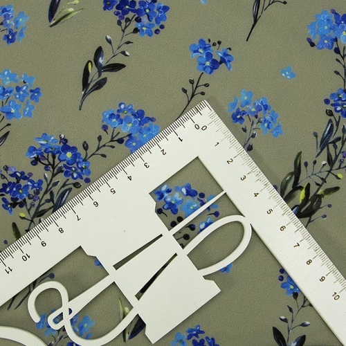 Ткань на отрез ниагара 150 см D056 Синие цветы на зеленом фото 4