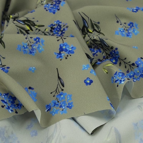 Ткань на отрез ниагара 150 см D056 Синие цветы на зеленом фото 3