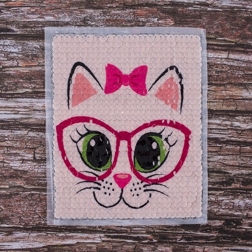 Декоративный элемент пришивной Кошка в очках 19,5*21 см фото 1
