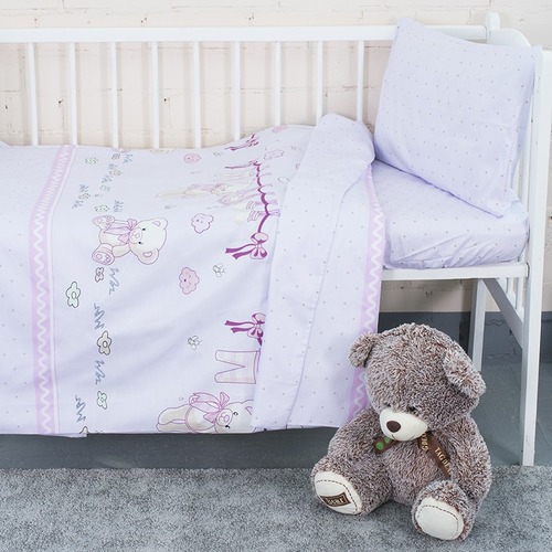 Постельное белье в детскую кроватку из сатина с простыней на резинке KT25 фото 1