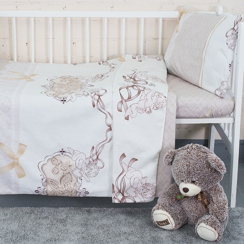 Постельное белье в детскую кроватку из сатина с простыней на резинке KT12 фото 1