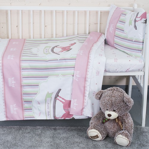 Постельное белье в детскую кроватку из сатина с простыней на резинке KT17 фото 1