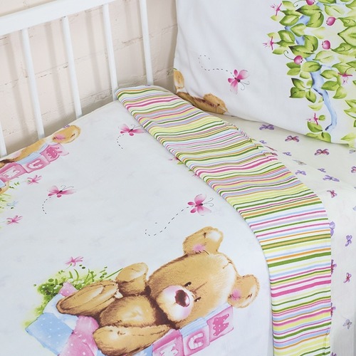 Постельное белье в детскую кроватку из сатина с простыней на резинке KT35 фото 4