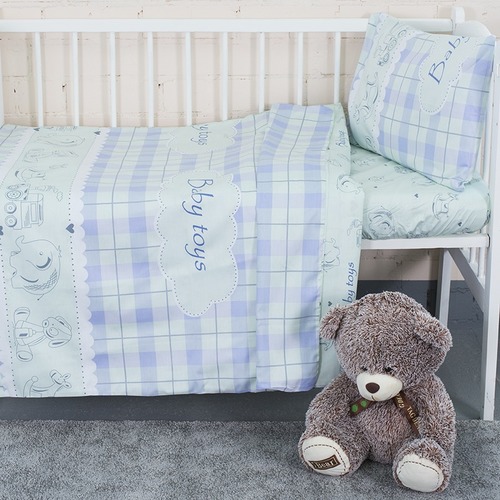 Постельное белье в детскую кроватку из сатина с простыней на резинке KT22 фото 1