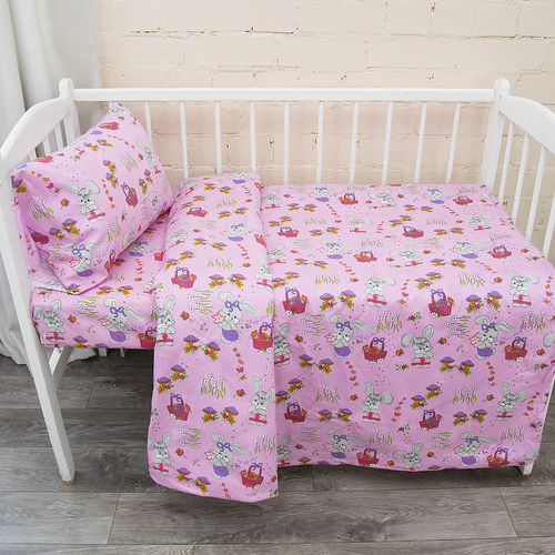 Постельное белье в детскую кроватку из бязи 1304/2 Лесная сказка цвет розовый ГОСТ фото 1
