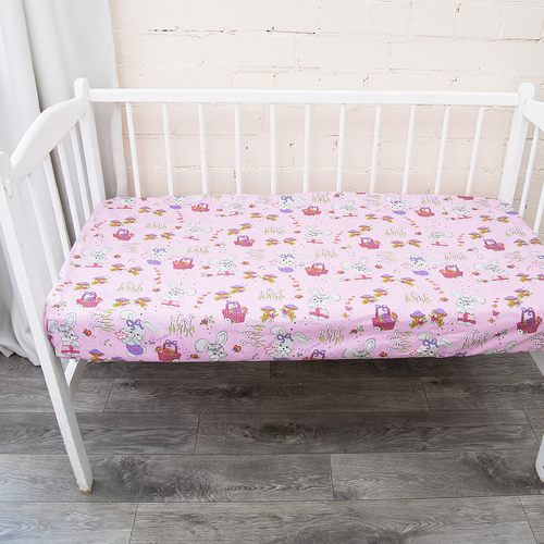 Постельное белье в детскую кроватку из бязи 1304/2 Лесная сказка цвет розовый ГОСТ фото 3